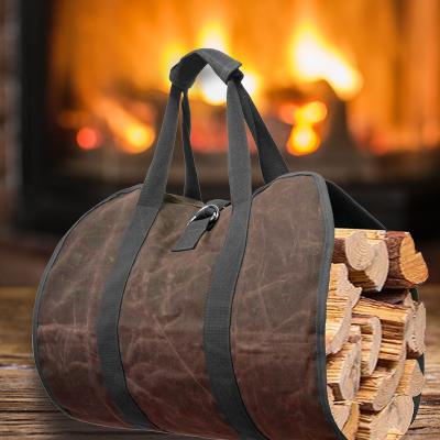 China Custom Handled Log Hand Waxed Canvas Log Tote Bag Firewood Tote Bag for sale