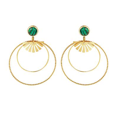 China Big Circle Fan Shape Exaggerate Delicate Fan Shape 18K Gold Plated Stainless Steel Big Circle Earrings For Girls for sale