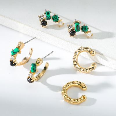 China Original 2022 Ins Design Malachite Inlay C Shape Circles Malachite Inlay Pearl Zircon Stud Earrings For Women for sale