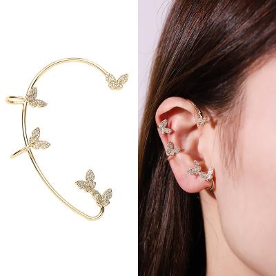 China No Piercing Ear Clip INS Original Overstated Real Gold Ear Clip Plated Copper Butterfly With Full Zircon No Piercing Clip On Earring For Women for sale