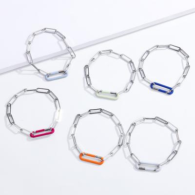 China Link Enamel INS New Arrival Summer Colorful Series Long Enamel Copper Chain Link Bracelet For Women Wholesale for sale