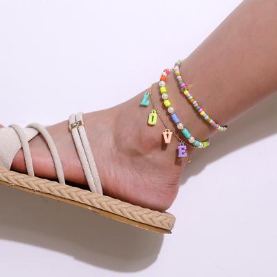 China New Series Color Pearl Beads Love Letter Colorful Anklet Bandmade Colorful Handmade European Anklet For Women for sale