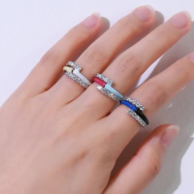 China European Joy Series Copper With CZ Ring Colorful Enamel Women Finger Colorful Enamel Fashion Ring for sale