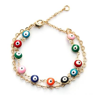 China European Enamel Evil Eye Heart Devil Eye Bracelet Link Chain Colorful Evil Eye Beaded Women Bracelet Wholesale for sale