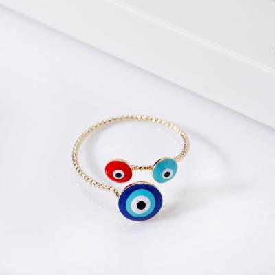 China Amazon Hot Selling Adjustable Enamel Evil Eye Ring Gold Plated Open Adjustable Turkish Enamel Evil Eye Ring For Wholesale for sale