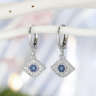 China Hot Selling Sensitive Gold Plated Evil Eye Drop Earrings Cubic Zirconia Ear Clip Circle Earrings Women Turkish Jewelry Drop Earrings for evil eyes for sale