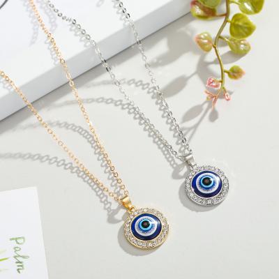 China Hot Selling Turkish Blue Evil Eye Necklace New Arrival Crystal Evil Eye Pendant Earrings Gold Plated Round Crystal Evil Eye Pendant Necklace For Women Jewelry for sale