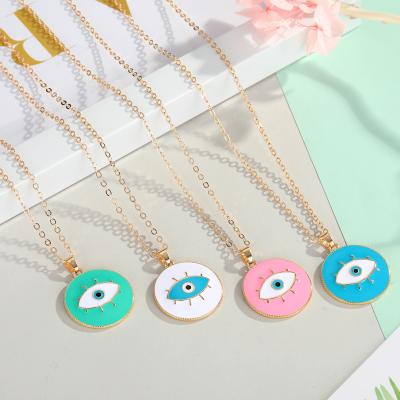 China New Fashion Summer Color Round Enamel Pendant Necklace Personality Evil Eye Evil Eye Enamel Turkish Blue Enamel Necklace For Women Jewelry for sale