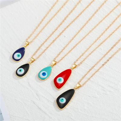 China Fashion Retro Turkish Evil Eye Water Drop Enamel Pendant Earrings Women Headscarf Necklace Jewelry Bohemian Water Drop Enamel Pendant Necklace for sale