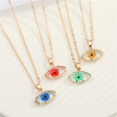 China New Arrival Crystal Glass Turkish Evil Eye Evil Eye Earrings Devil's Eye Necklace Chain Gold Plated Transparent Pendant Necklace For Women for sale