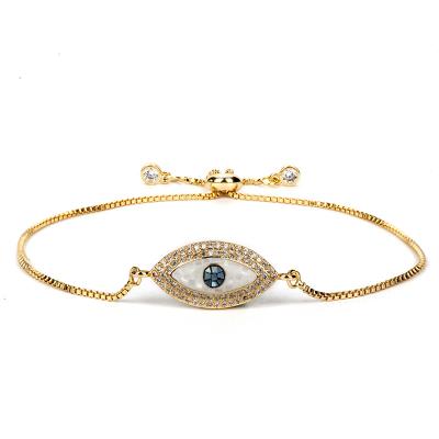 China Amazon Plating Fashion Colorful Tennis Charm Chain Bracelets Turkish Zircon Evil Eye Bead Bracelet Women's Jewelry for sale