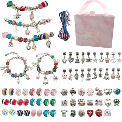 China DIY Bracelet Amazon Birthday Hot Gift Box DIY Handmade Charm Bead Bracelet Set Rainbow Alloy Crystal Beads Bracelet Jewelry For Children for sale