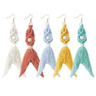 China European Mermaid Vintage Exaggerated Mermaid Earrings Ethnic Handmade Colorful Cotton Bohemian Style Yarn Woven Tassel Earrings for sale