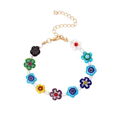 China Acrylic Flower Choker Necklace Insti Ethnic Rainbow Flower Necklace Bracelet Set Colorful Resin Flower Bead Necklace Necklace For Women Jewelry for sale