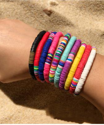 China New Summer Elastic Beach Soft Colorful Insti Bracelet 6mm Polymer Clay Beads Elastic Bracelet Bohemian Women for sale