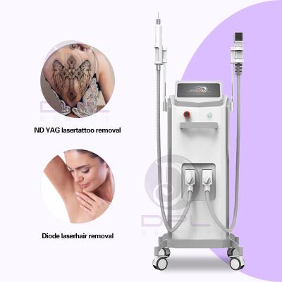 China DPL diode laser 755 808 1064 2 Handles IPL Nd YAG Laser Tattoo Removal 2 in 1 ipl nd yag laser permanent hair removal machine for sale