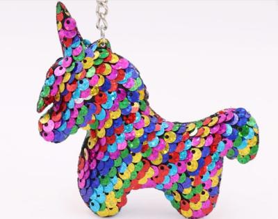 China Luxury Cheap Reversible Key Ring Unicorn 3D Custom Glitter Glitter Key Chain for sale