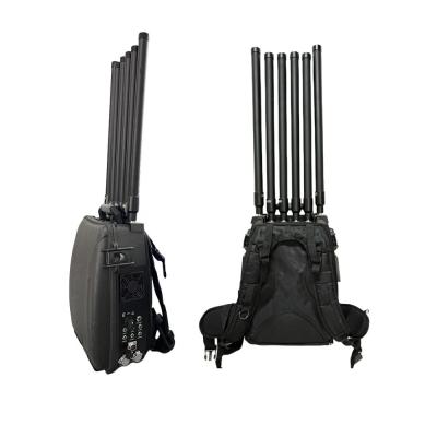 China 50W 70W Backpack Drone Jammer 400MHz 800MHz 1.2G 2.4G 5.2G 5.8G Anti FPV for sale