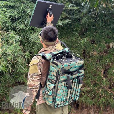 China Camuflaje Mochila Drone Jammer 6 Banda 2.4G 5.8G 433M 900M 1.2G 1.5G 2.5KM Rango en venta