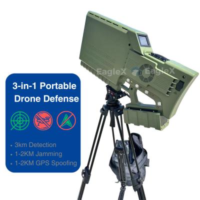 China Handheld GPS Spoofing Drone Jammer met detectie en verstoring, 3-in-1 Draagbare Drone Defense Device Draagbare FPV Drone Jammer Te koop