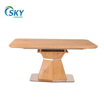 China SKY MDF+Paper Extendable Dining Table Painted Tempered Glass Dining Table for sale