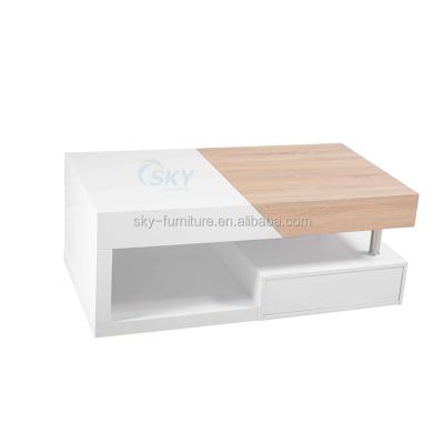 China (Height) Adjustable Square Shape High Gloss Wood MDF Coffee Table For Sale for sale