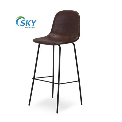 China Modern Luxury SKY Brown PU Stools Metal Legs Home Modern Metal Bar Chairs Stools for sale