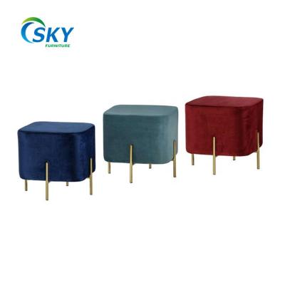 China SKY Full Color Square Velvety Seat Stool Extendable With Gold Legs for sale