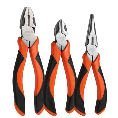 China KSEIBI 3pcs CRV Combination Jaws Machined Diagonal Long Nose Side Cutter Pliers Set for sale