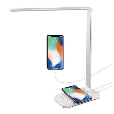 China Modern LED Table Lamp With Wireless Charger USB Dimmable Charging Left Eye-care Foldable Multifunctional Desk Lamps for sale