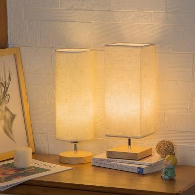 China Modern Solid Wood Desk Light Bedroom Desk Light LED USB Table Lamp Bedside Night Light With Fabric Lampshade for sale