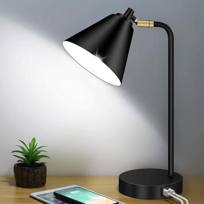 China Modern Industrial 3 Dimmable Desk Table Touch Control Lamp with 2 USB Ports Flexible Head Bedside Reading Light for Office Bedroom for sale