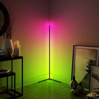 China App modern nodic remote control bedroom vertical RGB color changing living room minimal decoration led corner floor lamp for sale