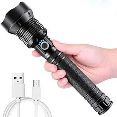 China USB Operated Flashlight Waterproof Super Bright Flashlight IPX5 26650 Chargeable Torch XHP70 LED Zoomable Flashlights For Emergencies for sale