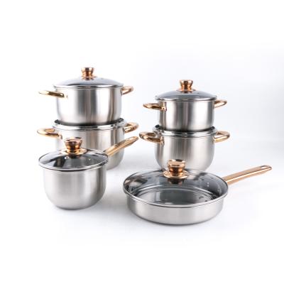 China OEM / ODM 201 Stainless Steel Sustainable With Gold Handles Metal Kitchen Cooking Pot Sets for sale