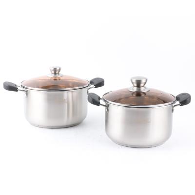 China Sustainable High Quality OEM / ODM 201 Stainless Steel With Glass Lid And Double Handles Plated Steel Milk Pot for sale