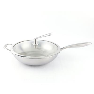 China Yuantai Viable Top Selling OEM/ODM With Glass Cover Handle Lid And Handle 304 Stainless Steel Wok for sale