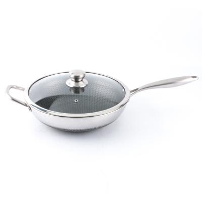 China Yuantai Sustainable Advanced Luxury OEM/ODM 304 Stainless Steel With Glass Cover Steel Frying Pan Wok for sale