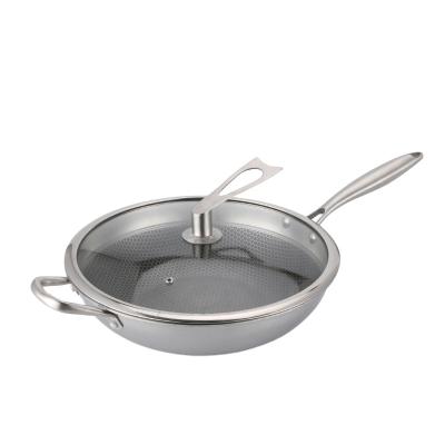 China Sustainable Hot Selling 304 Stainless Steel Multi Function With Long Handle Wok Pan for sale