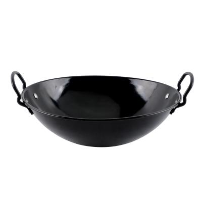 China Yuantai RTS Viable Hot Selling Stainless Steel Black Enamel Frying Pot Wok With Double Earing Handles for sale