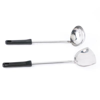 China OEM/ODM Sustainable High Quality Extra Large 410 Stainless Steel With Black Plastic Handle Spatula And Spoon for sale