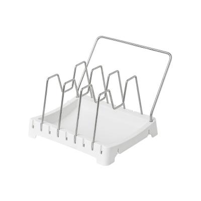 China Yuantai RTS Stainless Steel Pot Lid Rack Hanger Rack Shelf Shelves Viable Plastic Black White Estance for sale