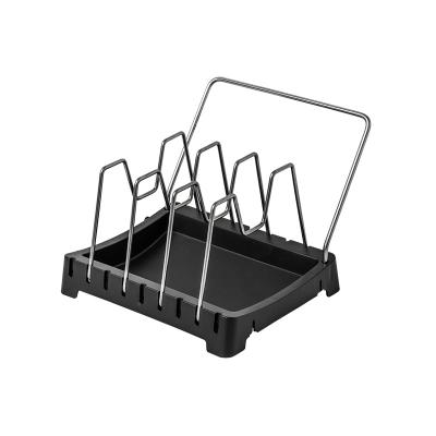 China Yuantai OEM/ODM Stainless Steel Pot Lid Rack Hanger Holder Shelf Shelves Viable Plastic Black White Estance for sale