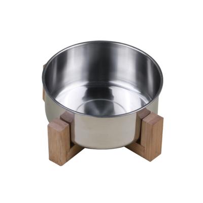 China 14CM Stainless Steel Potties Deepen Simple Wooden Stainless Steel Pet Bowls For Viable Cats And Pubby for sale