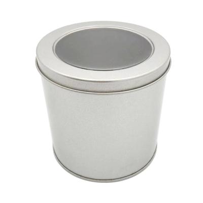 China Wholesale Metal Factory Matel Candy Chocolate Iron Around Tin Can With Clear Window for sale