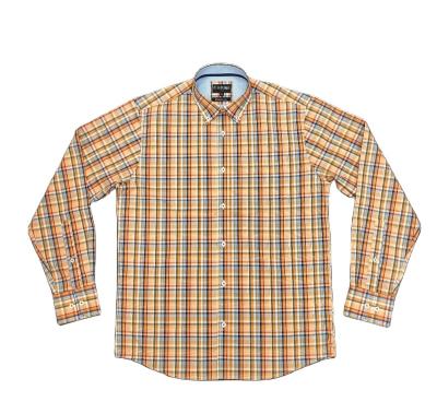 China Viable Orange Check Long Sleeve With Contrast Trim Mens Causal Shirt for sale