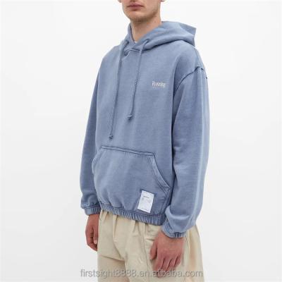 China custom logo 100% organic cotton Anti-wrinkle print trims vintage elastic pullover washed hoodie for men for sale