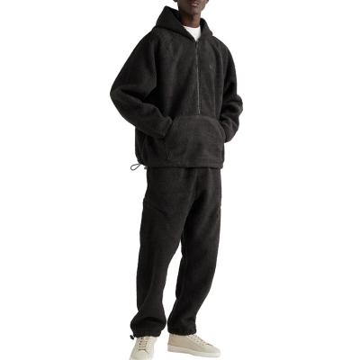 China OEM breathable custom half zipper sherpa hoodie fleece pant set tracksuit for men for sale