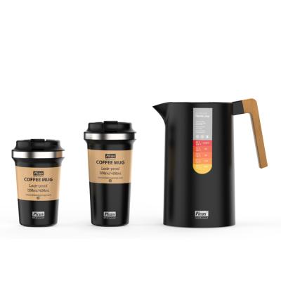 China Double Wall 1.0L Stainless Steel Vacuum Coffee Jug Durable Plastic Outer Inner Sets With 2 Sets Of Coffee Cup Gift for sale