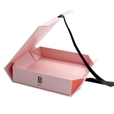 China Recycled Materials Closing Luxury Square Foldable Magnetic Gift Cardboard Magnetic Paper Box With Ribbon Tie for sale